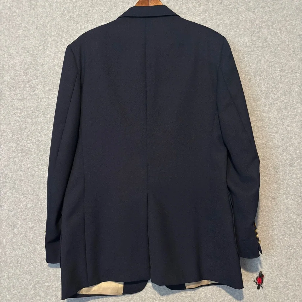 New Castle & York Men's 42L Blazer‎ Navy Blue Gold Crest Buttons USA Vintage 90s